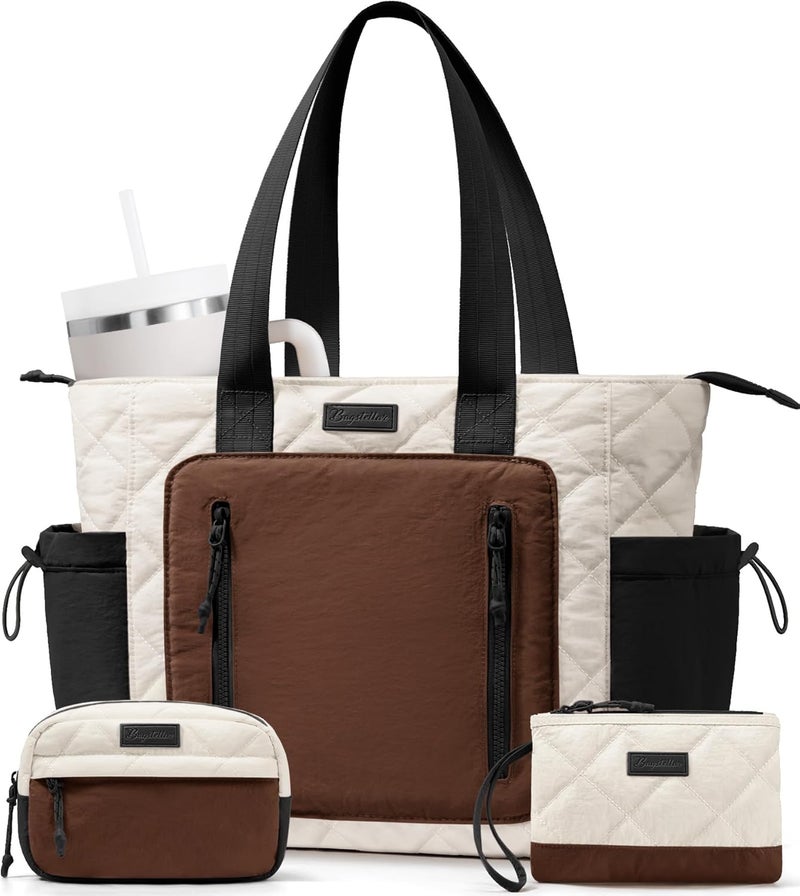 Bagstellar Puffer Tote Bag for Women, Lightweight Puffy Work Laptop Handbag Teacher Nurse Quilted School Daily Travel Gym Bag | Durable, with Zipper, 15.6" Laptop Sleeve, Large Tumbler Holder, Daily Carry On Bags, Comfy College Bags, Portable, Spacious - Image 1